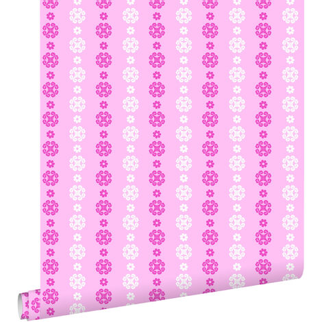 papier peint dentelle rose clair et blanc  - ESTAhome