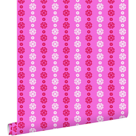 papier peint dentelle rose et rouge  - ESTAhome