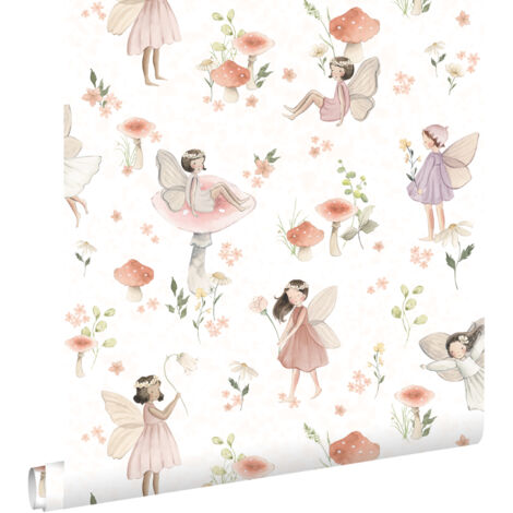 papier peint des fées rose et blanc  - ESTAhome