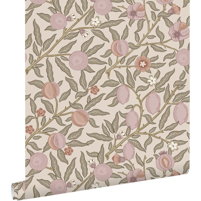 Estahome - papier peint des fruits et des feuilles exotiques violet clair et vert grisé