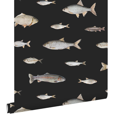 papier peint des poissons noir et gris  - ESTAhome