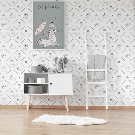Papier peint design auto adhésif enfance chat CAT LOVER 65x110cm - vendu par 2 lés