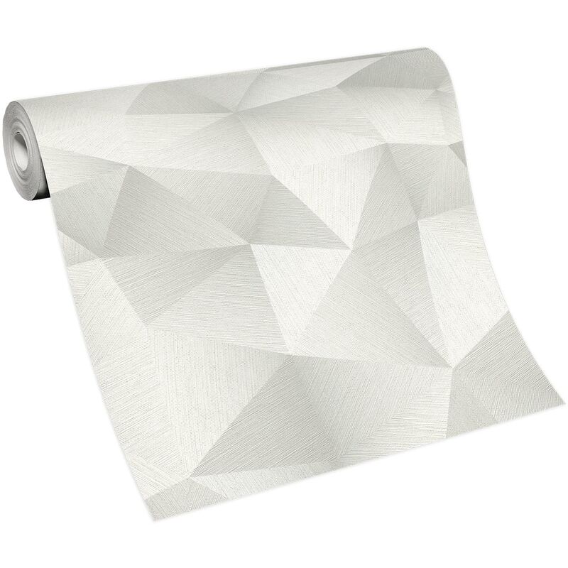 Papier peint design blanc effet trompe l'oeil | Tapisserie unie blanche à motif graphique | Papier peint tendance motif géométrique