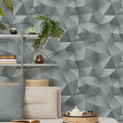 Papier peint design trompe l'oeil gris | Tapisserie graphique unie grise claire | Papier peint moderne à motif géométrique pour salon