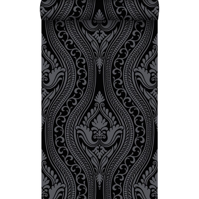 Origin - papier peint à dessin baroque en velours noir Wallcoverings
