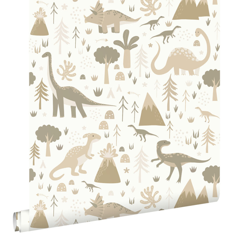 Papier peint dinosaures beige et taupe Estahome