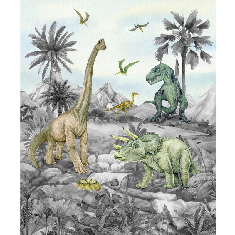 Ag Art - Papier peint dinosaures en noir et blanc 225 x 270 cm