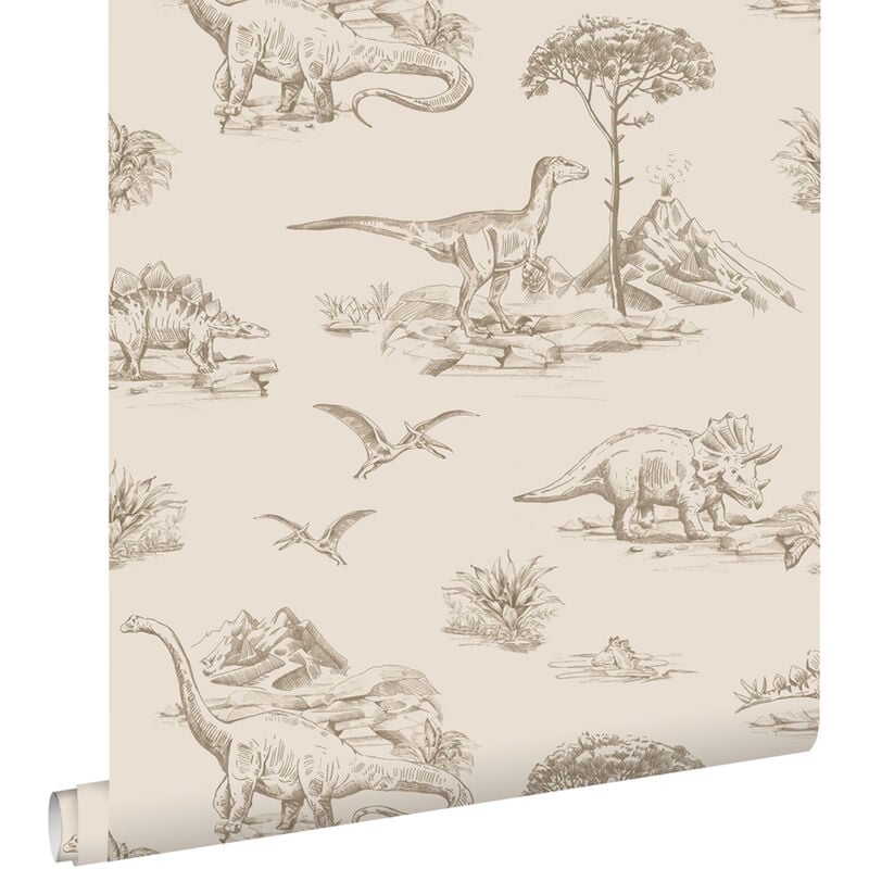 Papier peint dinosaures beige Estahome