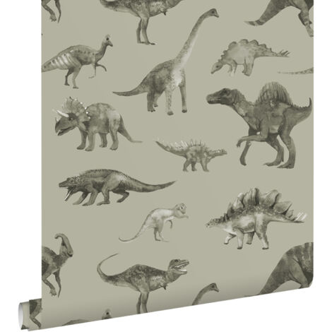 papier peint dinosaures vert grisé  - ESTAhome
