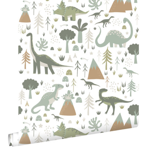 papier peint dinosaures vintage bleu et vert  - ESTAhome