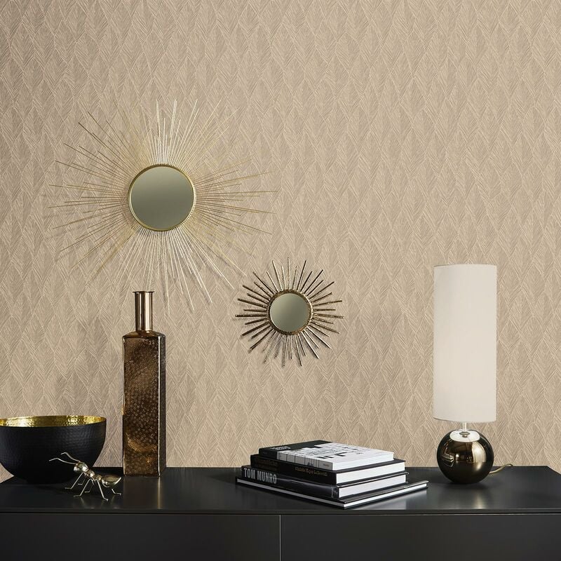 Papier peint doré à motif chic pour salon | Tapisserie moderne or à motif pour chambre adulte | Papier peint or chanbre & salon