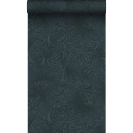 papier peint effet 3D feuilles bleu foncé  - Origin Wallcoverings