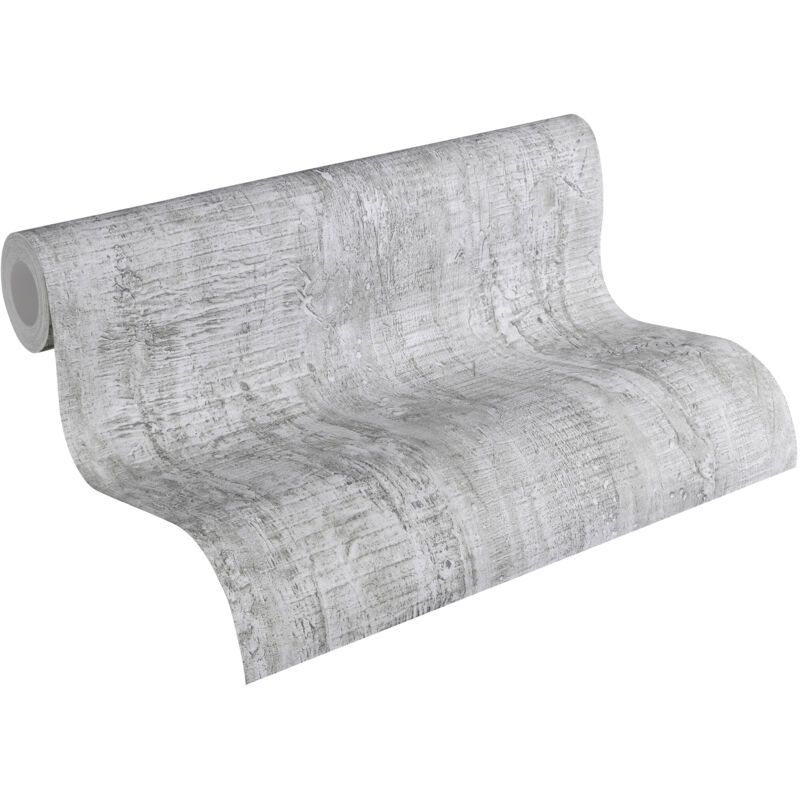 A.s.creations - Papier peint effet béton & bois gris clair Tapisserie industrielle intissée grise Papier peint pour salon moderne imitation béton