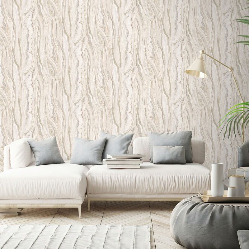 Papier peint effet marbré beige clair tendance | Tapisserie marbre chambre adulte beige | Papier peint intissé moderne salon