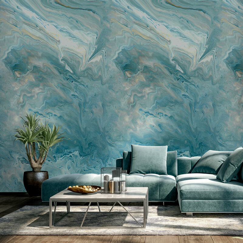 Papier peint effet marbre bleu 159x280cm