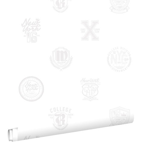 papier peint emblèmes scolaires argent sur blanc  - ESTAhome