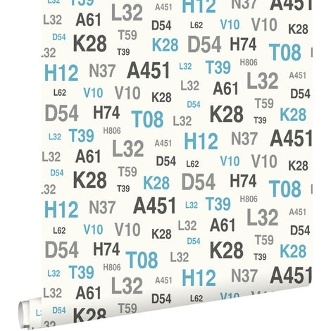 papier peint emblèmes turquoise et gris  - ESTAhome