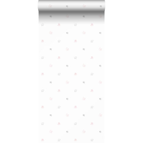 papier peint empreintes de pattes rose, gris et blanc - Sanders & Sanders