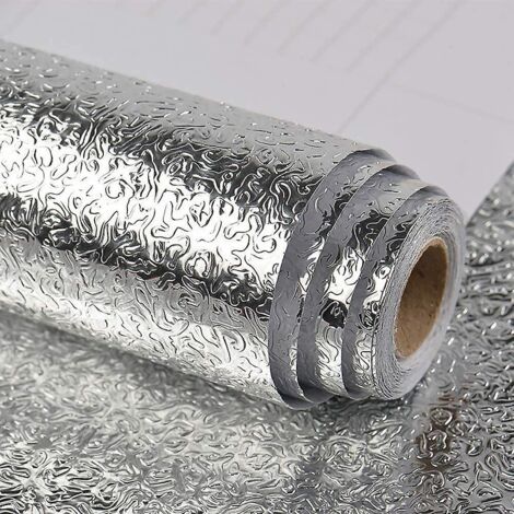 papier Peint En Aluminium Argent Impermable Pour Cuisine Dosseret De Comptoir Armoire Rsistant  L'huile 60cm X 500cm Pvc Rouleau De Vinyle Auto-ad