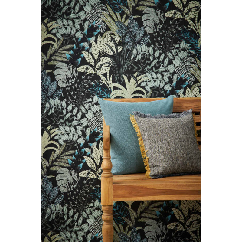 Papier peint jungle fond noir chambre adulte Tapisserie tropicale vert & noir salon & couloir Papier peint vinyle feuille couloir