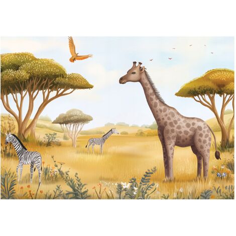 Papier peint enfant animaux arbres chambre enfant 150x105 cm mural petit format