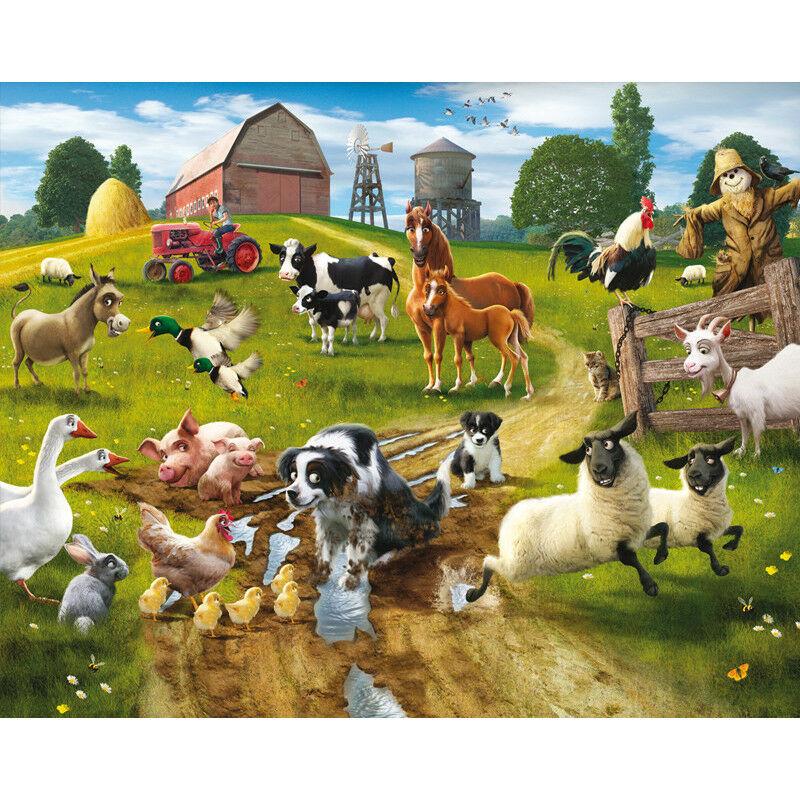 Papier peint enfant animaux de la ferme Walltastic 305X244 cm - Multicolor