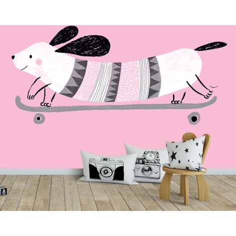 Papier peint enfant chien sur une skate papier peint