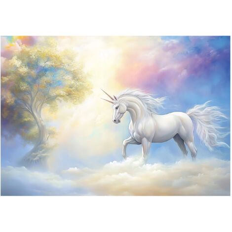 Papier peint enfant fille licorne ciel intissé 150x105 cm mural chambre enfant petit format