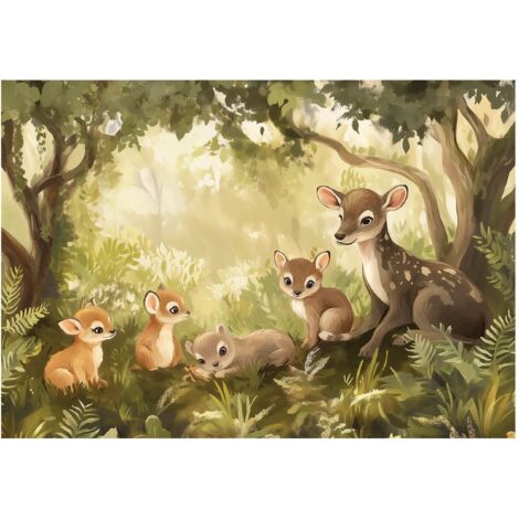 Papier peint enfant forêt animaux chambre enfant 150x105 cm mural petit format