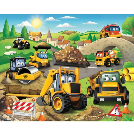 Papier peint enfant JCB construction par Walltastic 305X244 CM - Jaune