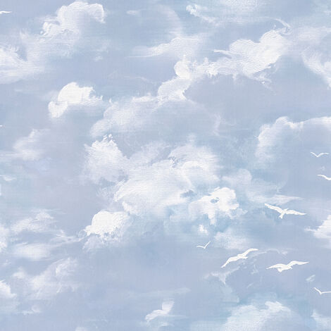 Papier peint enfant nuage | Tapisserie blanche & bleu pour chambre enfant | Papiers peints motif pour bureau & chambre - 10,05 x 0,53 m