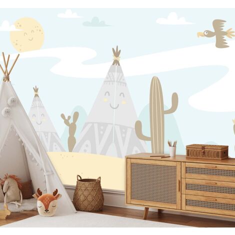 Papier peint enfant tipis et cactus papier peint