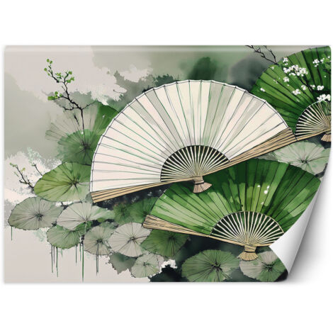 Papier peint Éventail japonais vert 300x210
