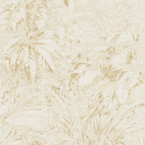 Papier peint exotique beige, feuillage  B395601