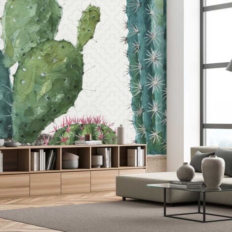Papier peint exotique cactus fleuris papier peint