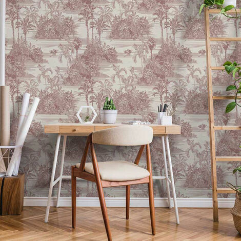 Papier peint exotique Esprit Toile de Jouy rouge 53x1000cm