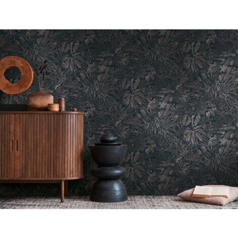 Papier peint exotique marron, feuillage  B395605