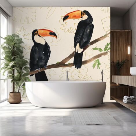 Papier peint exotique peinture murale deux toucans papier peint