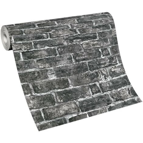 Papier peint fausse brique grise idéal salon Tapisserie unie grise à motif pour déco industrielle Papier peint intissé imitation pierre