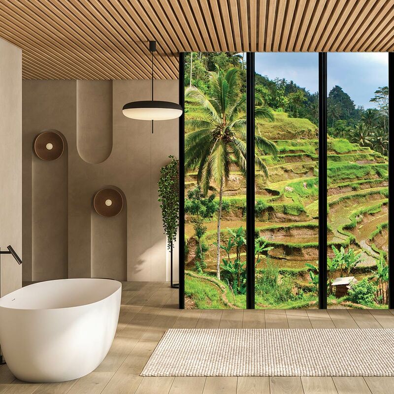 Papier peint, fenêtre sur rizière