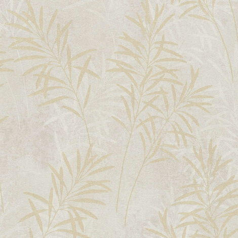 Papier peint feuillage argent et jaune Tapisserie intissée moderne nature Papier peint floral style botanique idéal pour chambre