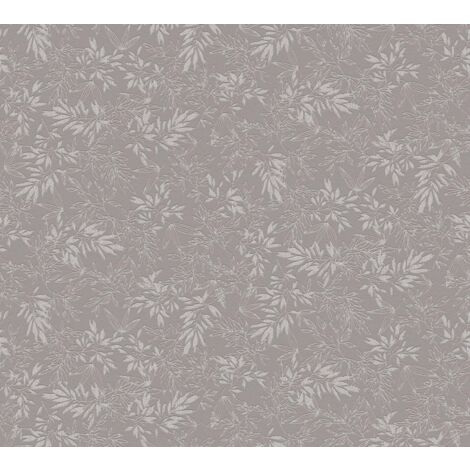 Papier peint feuillage gris sur fond marron Tapisserie florale à feuilles Papier peint style botanique idéal pour salon