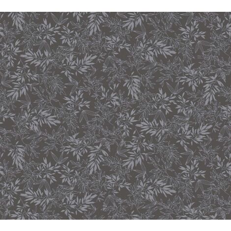 Papier peint feuillage gris sur fond noir Tapisserie florale à feuilles Papier peint style botanique idéal pour chambre