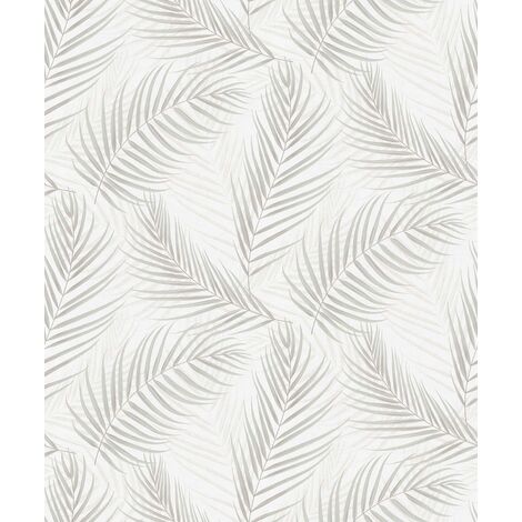 Papier peint feuille gris & beige crème clair Tapisserie motif feuille beige crème salle de bain Papier peint intissé salon & cuisine