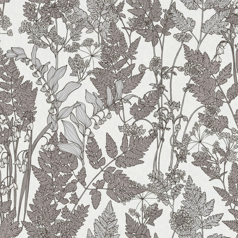 Papier peint feuille gris et blanc moderne pour salon Tapisserie chambre fleurie grise et blanche Papier peint fleuri pour couloir
