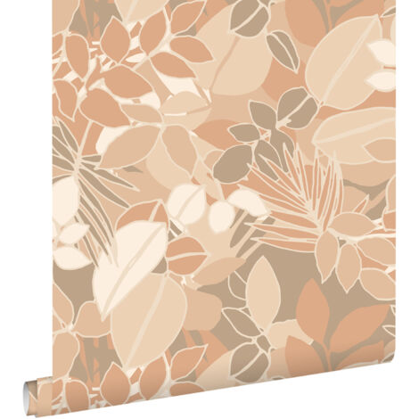papier peint feuilles beige et terracotta claire  - ESTAhome