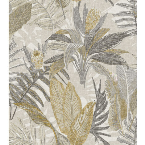 papier peint feuilles beige, gris et jaune  - Sanders & Sanders