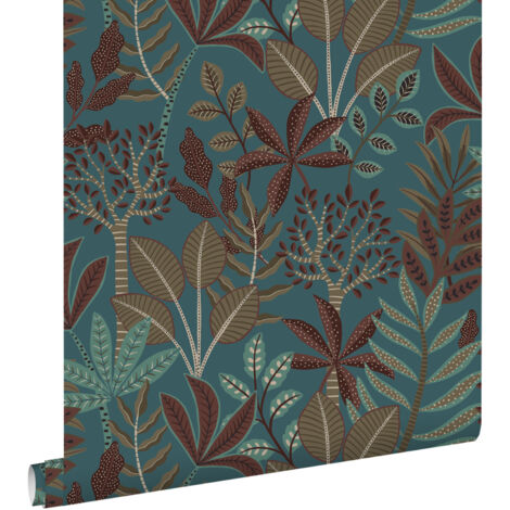papier peint feuilles bleu canard - ESTAhome