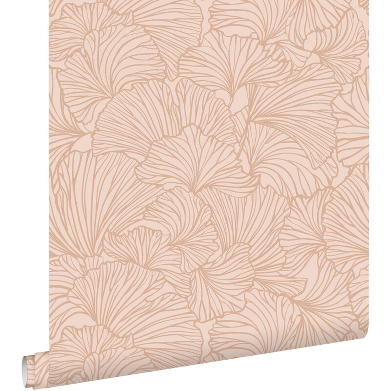 Estahome - papier peint feuilles de ginkgo rose terracotta