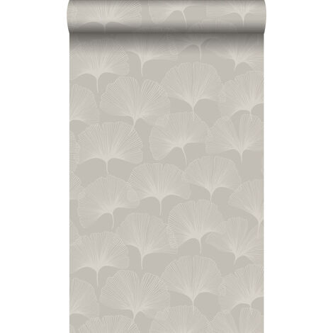 papier peint feuilles de ginkgo gris chaud grisé brillant  - Origin Wallcoverings